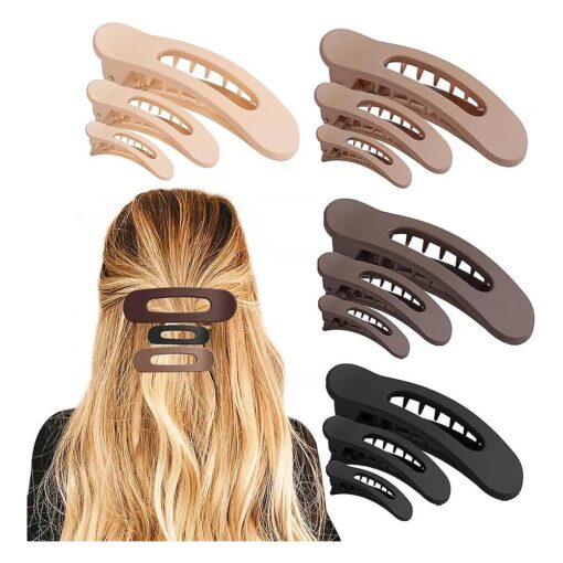 12PCS Flat Hair Clips, Brown Flat Claw Clips for Thin Hair, Matte Lay Down Claw Clips for Women, 3 Sizes Alligator Hair Clips, Slide Hair Clips