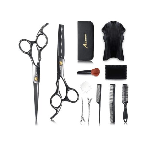 12 PCS Hair Cutting Scissors Kits, Hairdressing Scissors Set, Professional Haircut Scissors Kit with Cutting Scissors, Thinning Scissors, Comb, Cape, Clips, for Barber Shop, Salon, Home