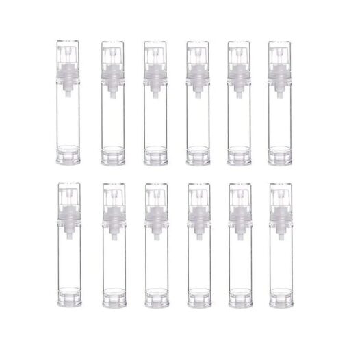 12Pcs Portable Empty Refillable Clear Plastic Airless Vacuum Pump Bottle Cosmetic Make-up Cream Lotion Sample Packing Toiletries Liquid Storage Container Vial Jars ( 10ml/0.34oz )