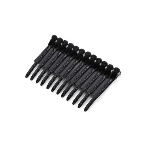 12Pcs/set 3.7 Inches Metal Hair Clips for Styling and Sectioning, Dividing Duck Bill Clips with Prevent slippery Holes, Professional Salon Hair Clips for Women and Girls ( Black )