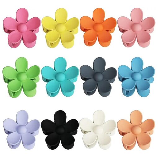 12 Pieces Flower Claw Clips Large Jaw Clips for Women Girls Thick Hair 12 Colors Matte Big Clips Non Slip Strong Hold Hair Catch Clamps Barrettes Headwear Accessories for Thin Hair