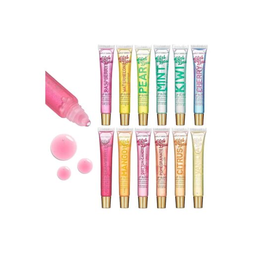 EXPRESSIONS 12pc Clear Lip Gloss Pack - Lip Oils with Vitamin E and Essential Oils, Flavored Lip Gloss Clear Tubes, Hydrating Lip Glow Oil, Tinted Lip Oil, Lip Moisturizer