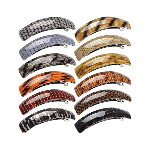 12pcs Retro Acrylic Hair Barrettes Automatic Large Hair Clip Elegant French Design Barrettes for Women Ladies