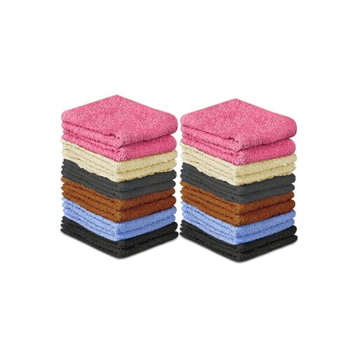 QUBA LINEN 100 % Cotton - Wash Cloth Set - Pack of 24, Flannel Face Cloths, Highly Absorbent and Soft Feel Fingertip Towels ( Multi Color, 12x12 Pack of 24 )