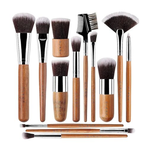 13 Bamboo Makeup Eye Brow Brushes Professional Set - Vegan & Cruelty Free - Eye shadow, Eyebrow, Eyeliner, Blending, Foundation, Blending, Blush, Powder Kabuki Brushes ....