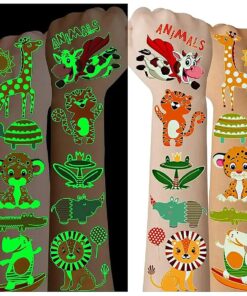 136 Styles Luminous Animals Temporary Tattoos for Kids Gifts, Jungle Theme Party Supplies Favors for Boys and Girls, Safari Zoo Wild One Birthday Decorations Toddlers Tatoo-10 Sheets