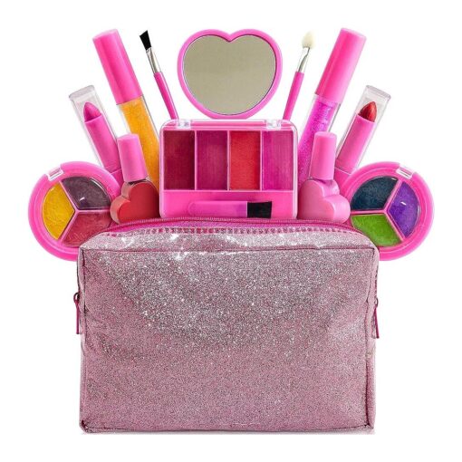 Kids Makeup Kit For Girl - 13 Piece Washable Kids Makeup Set - My First Princess Make Up Kit Includes Blush, Lip Gloss, Eyeshadows, Lipsticks, Brushes, Mirror Cosmetic Bag Best Gift For Girls Original