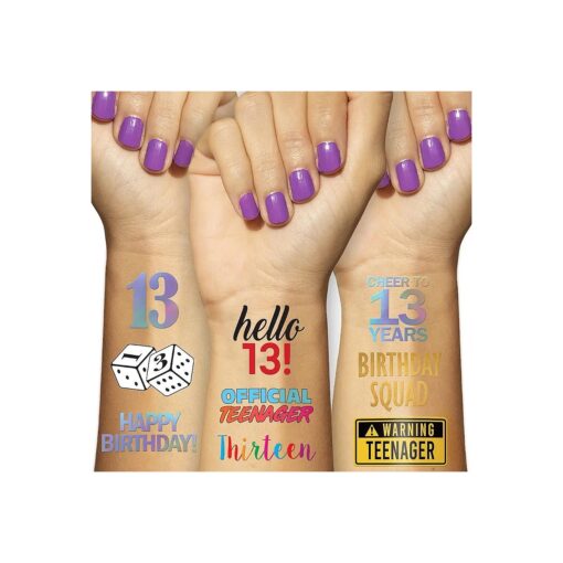 13th Birthday Temporary Tattoos ( 2 Pages ) - Official Teenager Party Supplies, Ideas, Gifts and Decorations