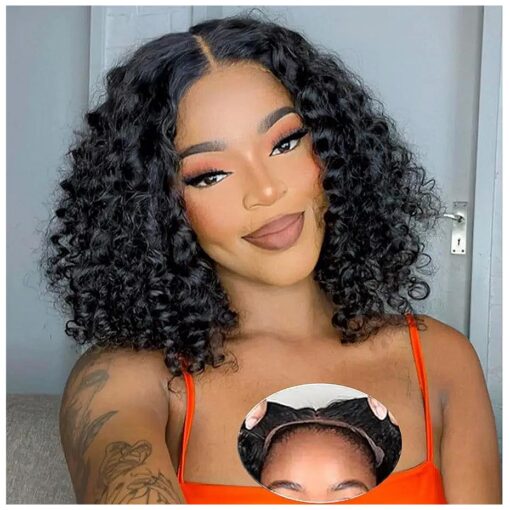 Wear and Go Glueless Bob Wig Human Hair Pre Plucked Pre Cut 13x4 Deep Curly Lace Front Wigs Human Hair For Black Women No Glue Upgraded Glueless Short Curly Bob Human Hair Wig 150 % Density ( 12 Inch )