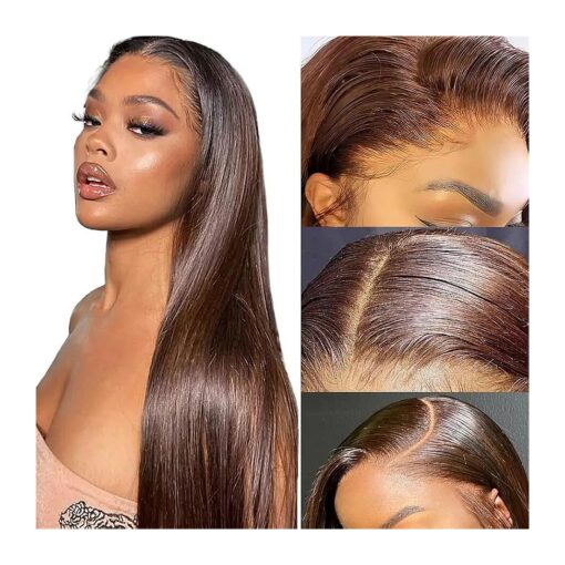 Cheap Chocolate Brown Lace Front Wig Human Hair Glueless Wigs Human Hair Colored Wigs 16 Inch 13x4 Full Hd Lace Frontal Wigs Human Hair Pre Plucked with Baby Hair Raw Brazilian Virgin Human Hair Wigs