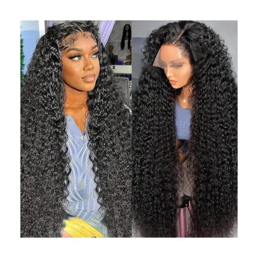 13x4 HD Lace Front Wigs Human Hair 24 Inch -150 % Density Deep Wave Lace Front Wigs Human Hair-Glueless Wigs Wet and Wavy Lace Front Wigs Human Hair Bleached Knots with Baby Hair Curly Wigs