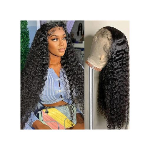 Deep Wave Lace Front Wigs Human Hair HD 13x4 Transparent Glueless Deep Curly Lace Frontal Wigs for Women Human Hair Pre Plucked with Baby Hair 180 % Density Natural Color 20 Inch