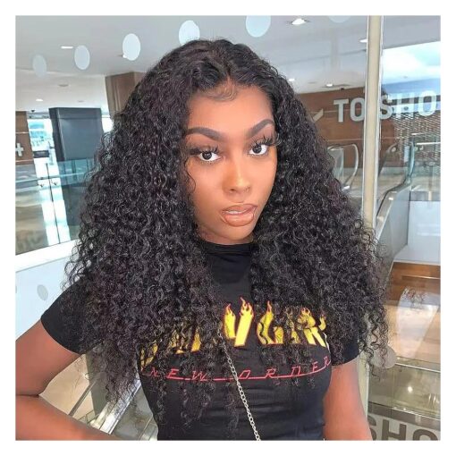 13x6 Curly Lace Front Wig Human Hair Pre Plucked 210 % Density 13x6 HD Transparent Frontal Wigs Human Hair Kinky Curly Glueless Wigs Human Hair Lace Front Wigs for Women with Baby Hair 18 Inch