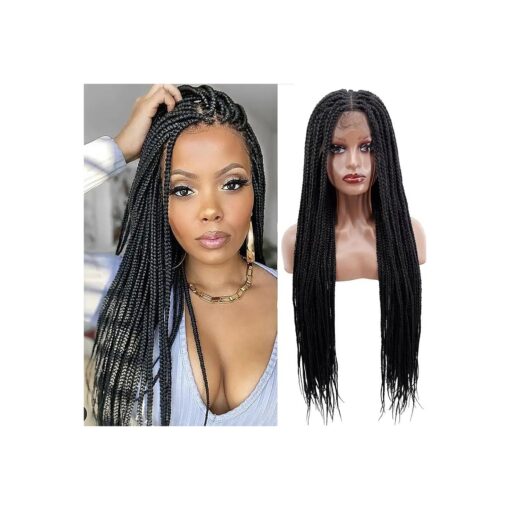 36" 13x6 Lace Front Box Braided Wigs for Black Women Knotless Cornrow Braids with Baby Hair Synthetic HD Lace Frontal Wig Handmade Braided Wigs Natural Black