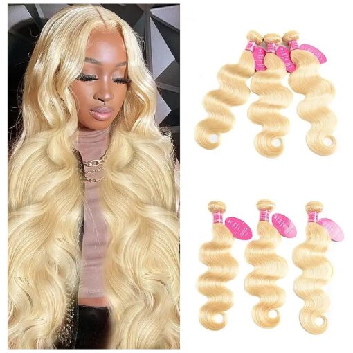 Seekomi 613 Body Wave Human Hair Bundles 14 16 18 Inch 12A Blonde 3 Bundles Body Wave Human Hair 100 % Unprocessed 613 Human Hair Weave Body Wave Extension Bundles Brazilian 613 Body Wave 3 Bundles