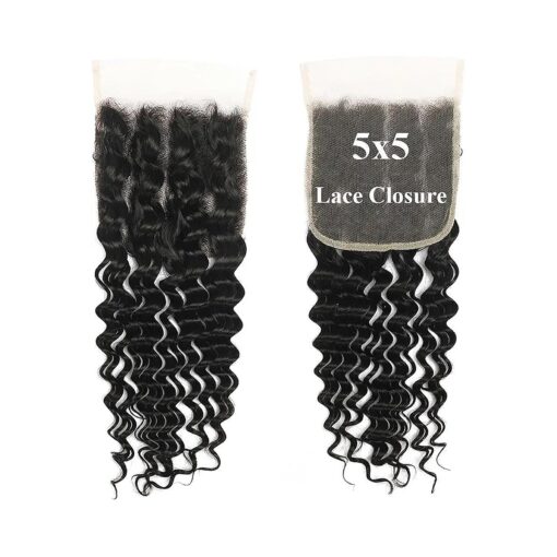 5x5 Closure Deep Wave Transparent HD Lace Closure 12A Brazilian Virgin Human Hair Closure Free Part Pre Plucked with Baby Hair Natural Color 14 Inch