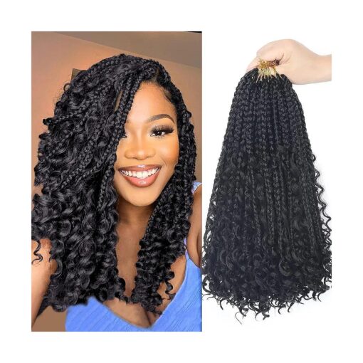 Goddess Bohemian Box Braids Crochet Hair - 14 Inch Curly Ends, 8 Packs Synthetic Braiding Hair Extensions for Black Women ( 14 Inch, 1B )