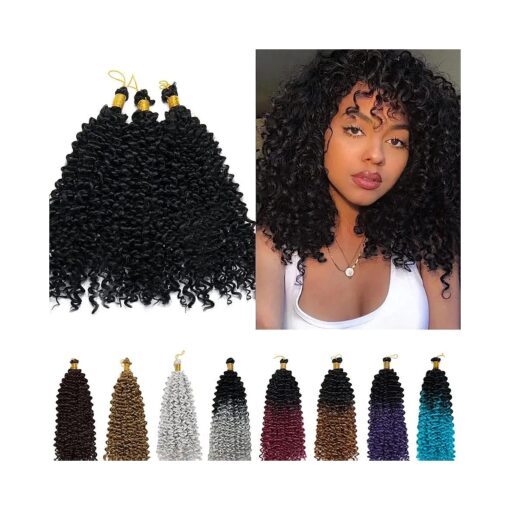 Hairro Water Wave Crochet Hair Extensions 14 Inch Afro Marlybob Kinky Curly Synthetic Hair Braids Bundles Jerry Curl Twist Hair Weave for Black Women 3 Bundles/Pack # 1B Off Black