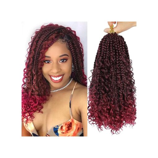 Boho Box Braids Crochet Hair 14inch Crochet Braids Box Braids with Curly ends Goddess Box Braids Synthetic Braiding ( 14 Inch ( Pack of 8 ), T/Bug )