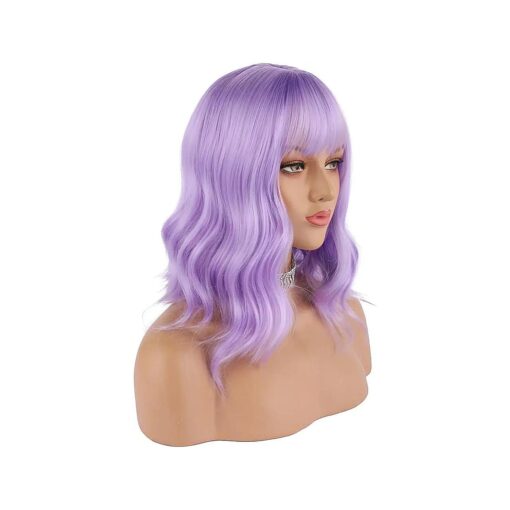 eNilecor Lavender Purple Wig Short Colorful Wavy Bob Wigs with Air Bangs 14" Natural Wigs for Women