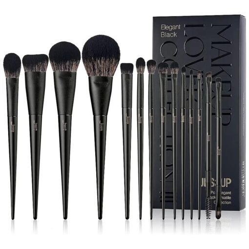 Makeup Brushes Set Jessup Make up Brushes 14Pcs Black Kabuki Foundation Eyeshadow Contour Concealer Powder Eyeliner Crease Eyebrow Blending Brush, T336