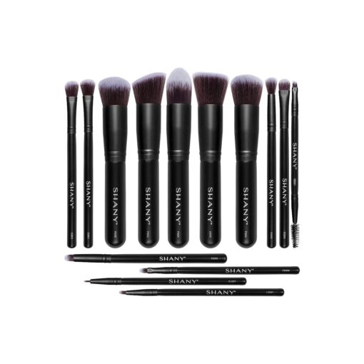 SHANY Makeup Brushes - Black Bombshell - 14-Piece Brush Set - Foundation Powder Concealers Eye Shadows Makeup brushes - Complete Kabuki Makeup Brush Set in Black - 14 PCS