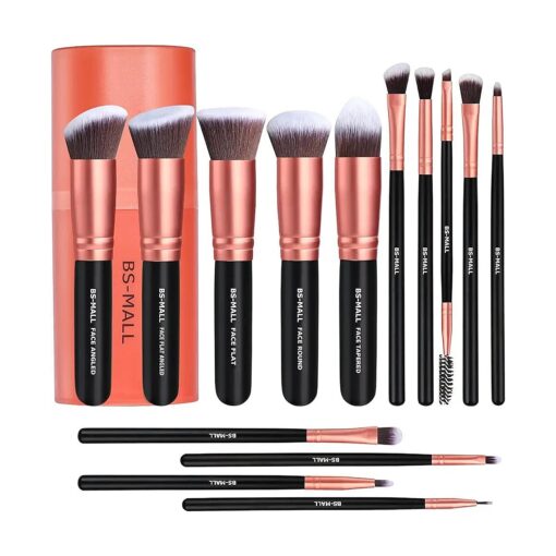 Makeup Brushes BS-MALL Premium Synthetic Foundation Powder Concealers Eye Shadows Makeup 14 Pcs Brush Set, Rose Golden, with Case