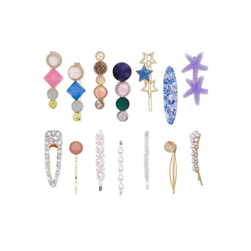 Hair Barrettes for Women - 14pcs Pearls Hair Clips Acrylic Resin Hair Pins Glitter Crystal Bobby Pins Hair Accessories for Women Girls