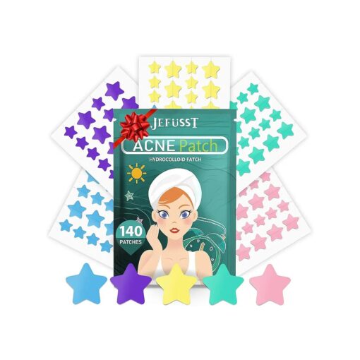 140 Counts Star Acne Patches, Star Pimple Patch Pimple Patches for Face Hydrocolloid Acne Patches Cute Zit Patches for Face Healing Sticker - Turquoise, Blue, Pink, Purple and Yellow