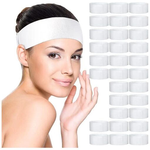 140 Pieces Disposable Spa Facial Headbands with Convenient Closure, White Stretch Facial Headwraps Soft Skin Care Hair Band for Women Girls Salons