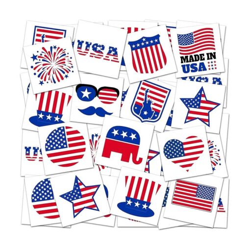 ArtCreativity Patriotic Tattoos for Kids, Bulk Pack of 144, July 4th Party Favors, Non-Toxic 1.5 Inch Temporary Tats, Red, White, and Blue Accessories for Memorial, Veterans Day, Assorted Designs