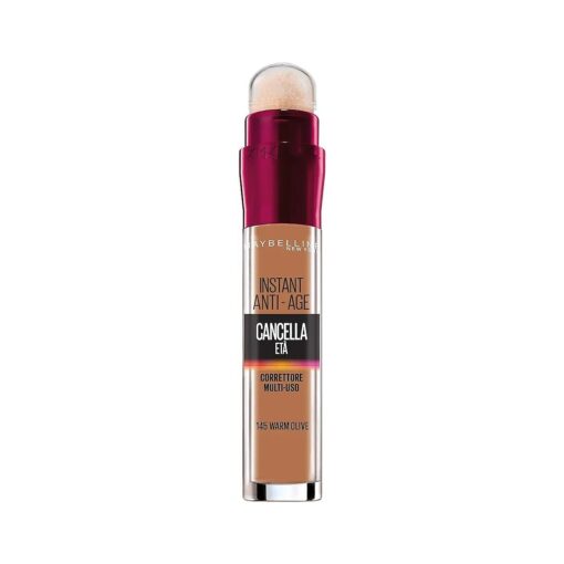 Maybelline New York Correttore Liquido Il Cancella Eta, con Bacche di Goji e Haloxyl, Copre Occhiaie e Piccole Rughe, 145 Warm Olive, 6.8 ml, Multipurpose Corrector Erases Age