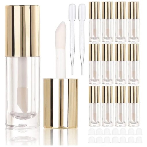 14pcs Empty 6ml big brush Chunky lip gloss tubes for DIY lip gloss, Gold Large doe foot wand lipgloss containers