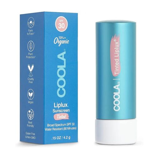 COOLA Organic Liplux Tinted Lip Balm and Sunscreen with SPF 30, Dermatologist Tested Lip Care for Daily Protection, Vegan and Gluten Free, 0.15 Oz