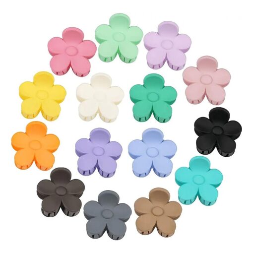 Cute Flower Claw Clips, 15 PCS 1.49 Inch Small Jaw Clips for Women Girls Thin/Medium/Thick Hair, 15 Colors Nonslip Strong Hold Clamps Catch Barrettes Hair Accessories