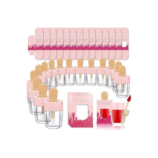 15 Pack Icecream Lip Gloss Tube Boxes Packaging, Pink Lip Gloss Boxes for 2.68x1.62 Inch Ice Cream Shaped Empty Lipgloss Tubes, Pink Ice Cream Lip Gloss Tube Bottle Packaging ( Not include