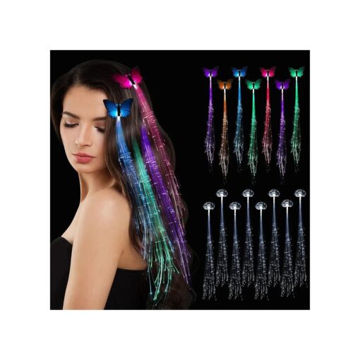 15 Pack Led Light Up Fairy Hair Accessories Braid Extension Clips for Women Girls, Glow in the Dark Party Favors Supplies Neon Rave Accessories Wig for Festival Halloween Christmas Birthday