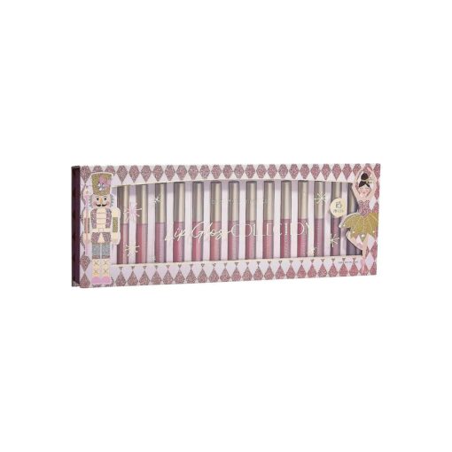 Beauty Concept 15-Piece Lip Gloss Set - Radiant Lips with Glossy Heavy Embossing, Shiny Gold Foil Stamping - 0.7 fl oz Each in Pink Nutcracker