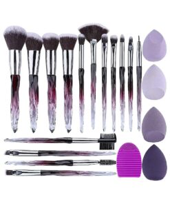 XMOSNZ Makeup Brushes 15pcs Make up Brushes Crystal Handle Highlighter Makeup Foundation Makeup Make Up Brush Sets Eyebrow Brush Professional with 4 Makeup Sponge