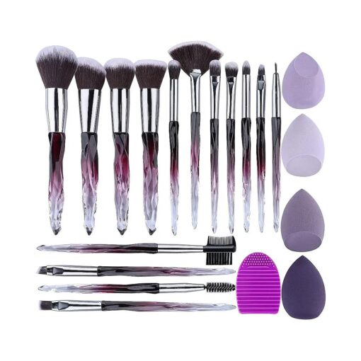 XMOSNZ Makeup Brushes 15pcs Make up Brushes Crystal Handle Highlighter Makeup Foundation Makeup Make Up Brush Sets Eyebrow Brush Professional with 4 Makeup Sponge