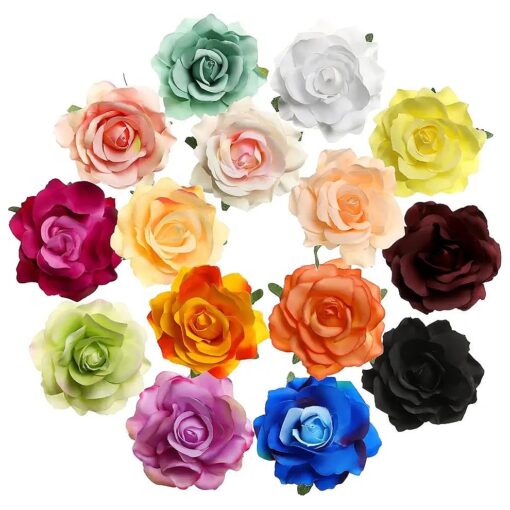 Outus 15 Pieces Flower Hair Clips Rose Flower Hairpin Clip Mexican Flower Pin Flower Brooch for Wedding Halloween, Medium ( Stylish Colors )