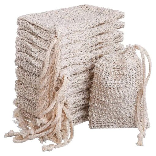 15 Pieces Soap Saver Bag Soap Pouch Sisal Mesh Soap Bag Drawstring ( Natural )