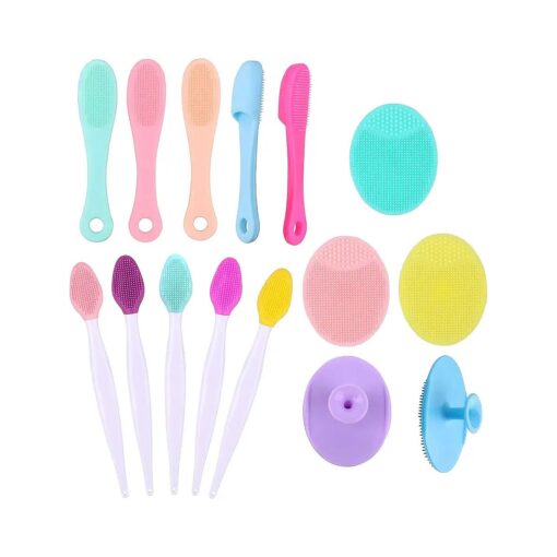 Yebeauty Silicone Facial Cleansing Brush Set of 15, 5pcs Face Scrubber, 5pcs Nose Blackhead Remover and 5pcs Double-Sided Exfoliating Lip Brush Lip Exfoliator Tool for Skincare