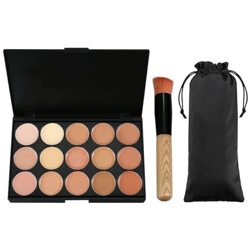 15 Colors Contour Palette Kit : Cream Concealer Palette Face Makeup Foundation Kit Contour Palette with Brush for Professional and Daily Use