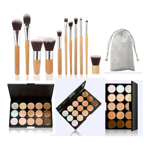 15 Colors Cream Contour Face Concealer Palette, FantasyDay Long Lasting Full Hydrating Coverage Conceals Corrects Foundation Camouflage Makeup Set for Correcting Dark Circles Acne Blemish + 11 Brush