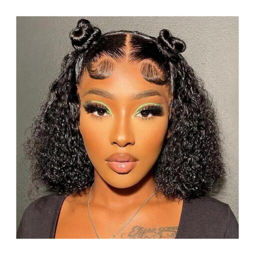 Worldnewhair 13x4 Glueless Bob Curly Lace Front Wigs Human Hair for Black Women 150 % Density Mongolian HD Transparent Kinky Curly Lace Frontal Wig Pre Plucked Virgin Wet and Wave