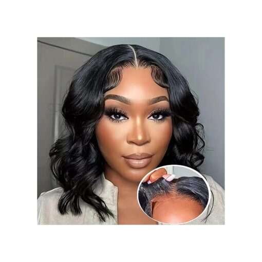 Wear and Go Glueless Bob Wig Human Hair Pre Plucked Pre Cut Lace body wave 4x4 Closure Wigs Human Hair For Black Women HD Lace Front Wigs Human Hair pre plucked with Baby Hair 150 Density ( 12 inch )