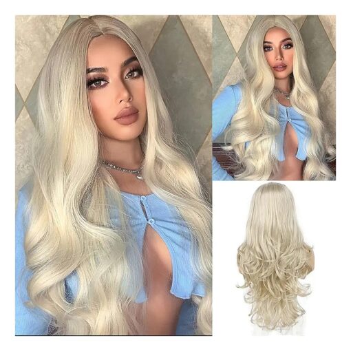 Blonde 24 inch Free Part Lace Front Wigs 13x3 Synthetic Long Wavy Wigs for Black Women Loose Curly Synthetic Lace Front Wig Wave Heat Resistant Hair Replacement Wigs 150 % Density