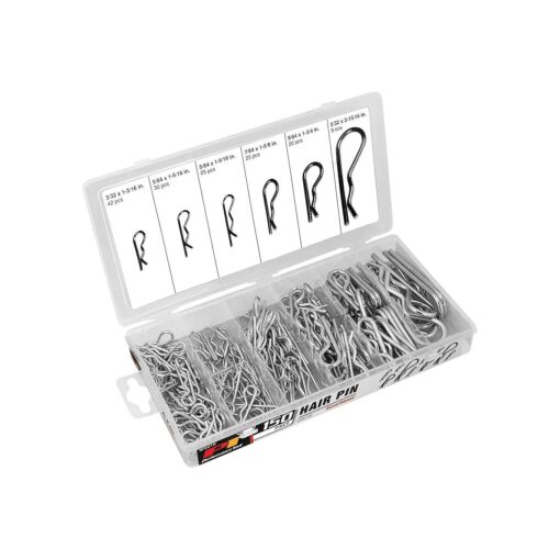 Performance Tool W5210 Hair Pin Assortment Kit, 150 Piece | Zinc Plated Steel Clips | For Use on Hitch Pin Lock System