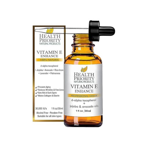 Health Priority Organic Vitamin E Oil for Skin & Scars - 15000 IU, 1 Fl Oz - Handmade in South Carolina, Non-GMO, Gluten & Cruelty Free, Vegan - Lavender Scented